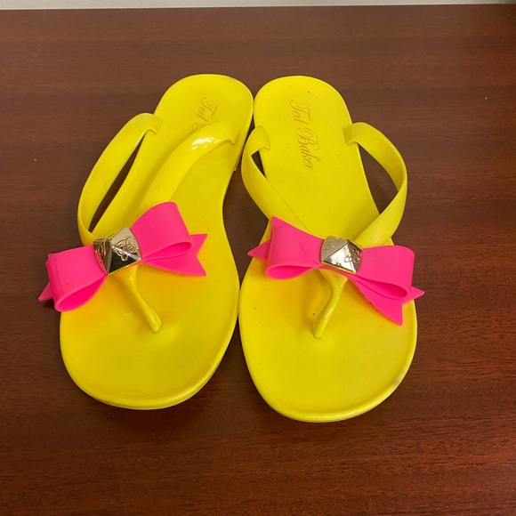 Ted Baker Neon Jelly Flip flop thong sandals Bow yellow hot pink size 7 - Picture 5 of 10